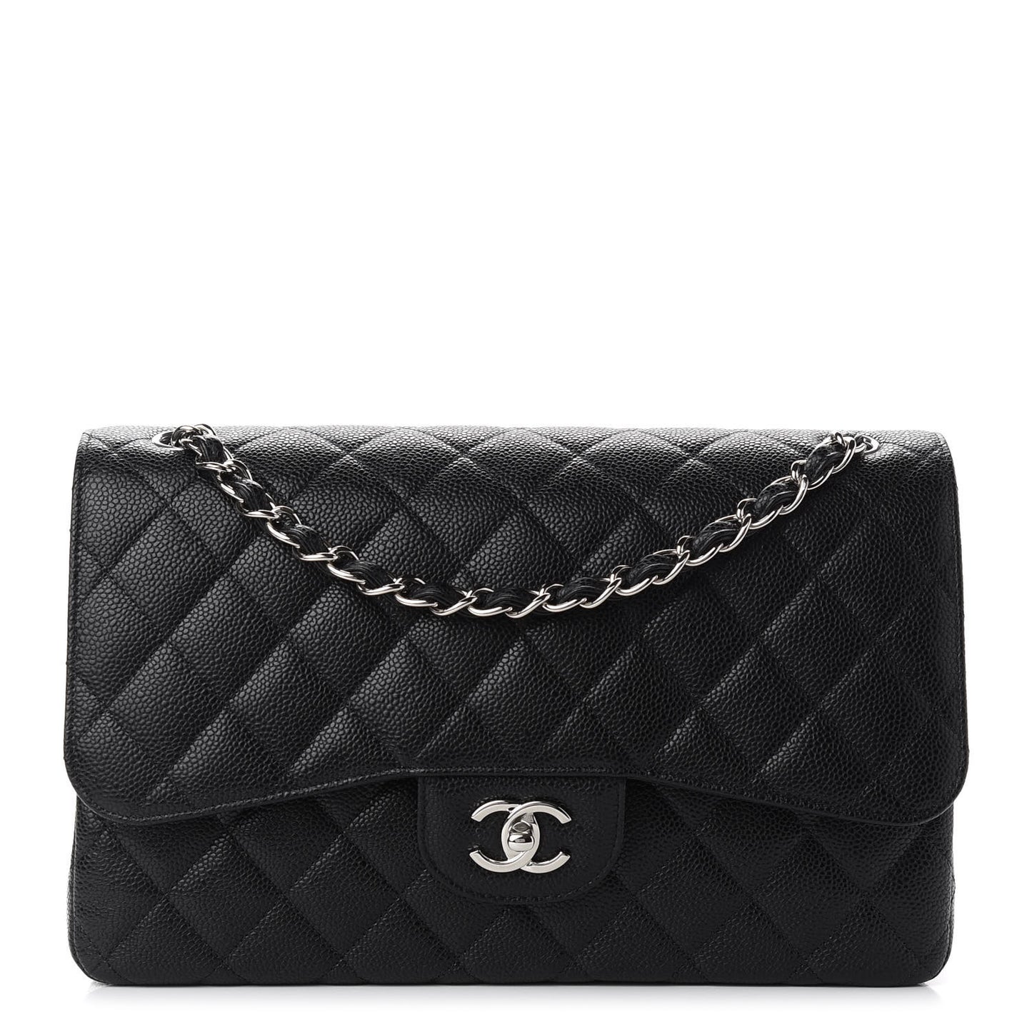Caviar Quilted Jumbo Double Flap Black
