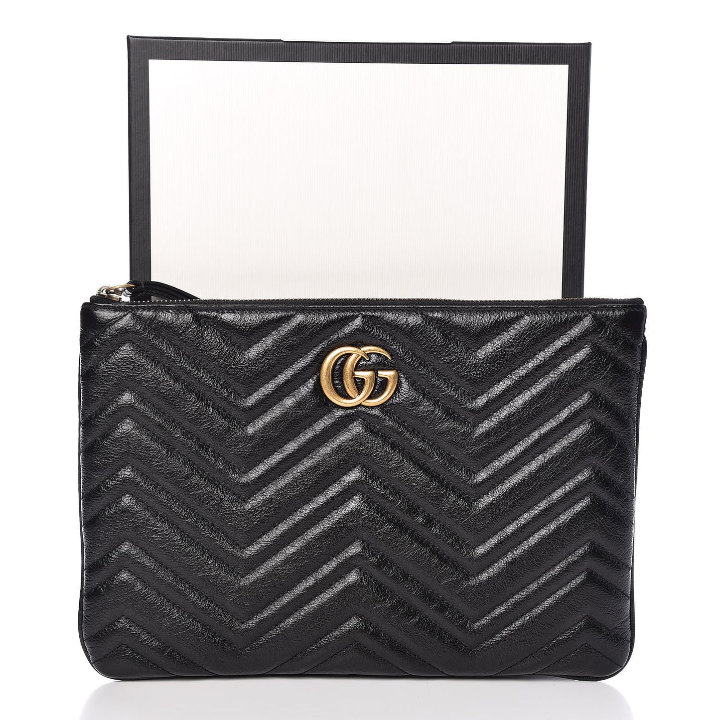 Azalea Calfskin Matelasse Heart GG Marmont Zip Pouch Black