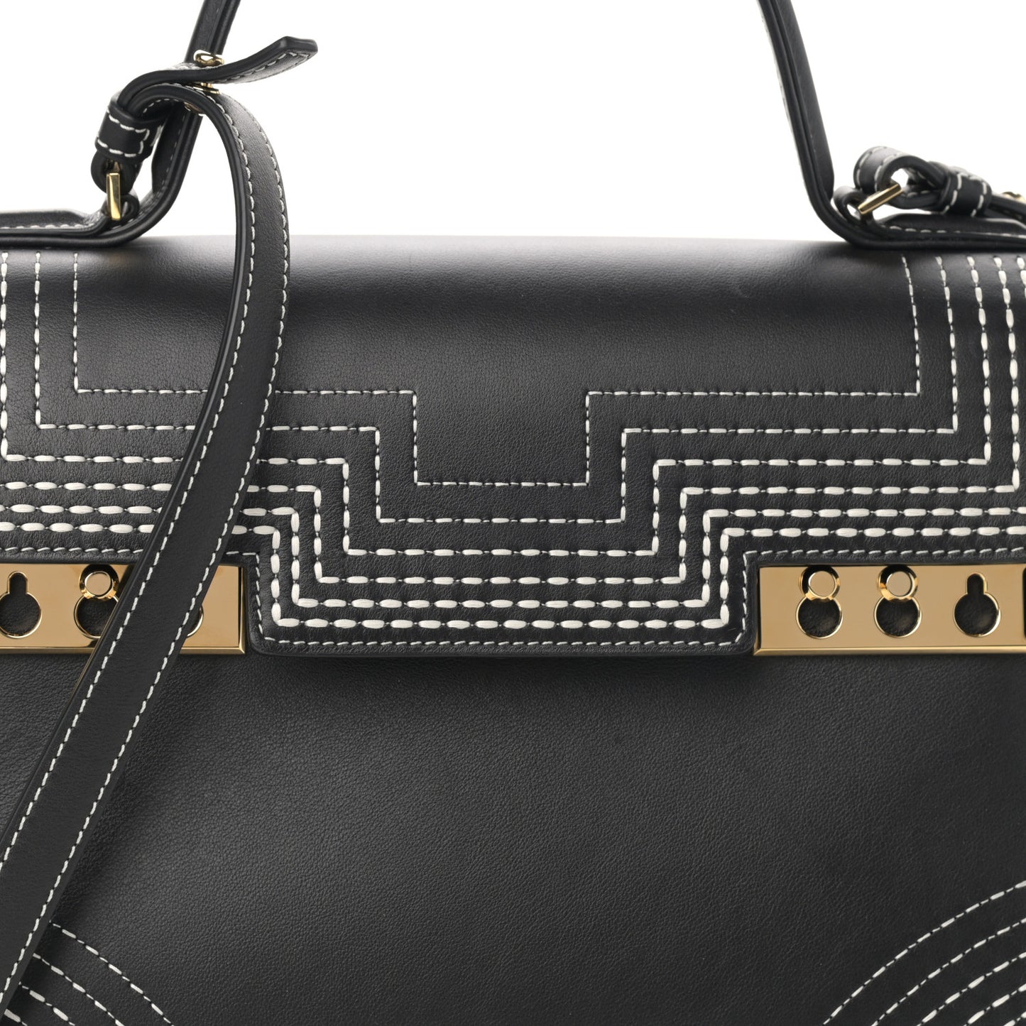 Calfskin Stitch MM Tempete Satchel Black