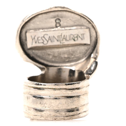 Saint Laurent Glass Cabochon Arty Ovale Ring 57 8 Gunmetal Cream 3 of 4