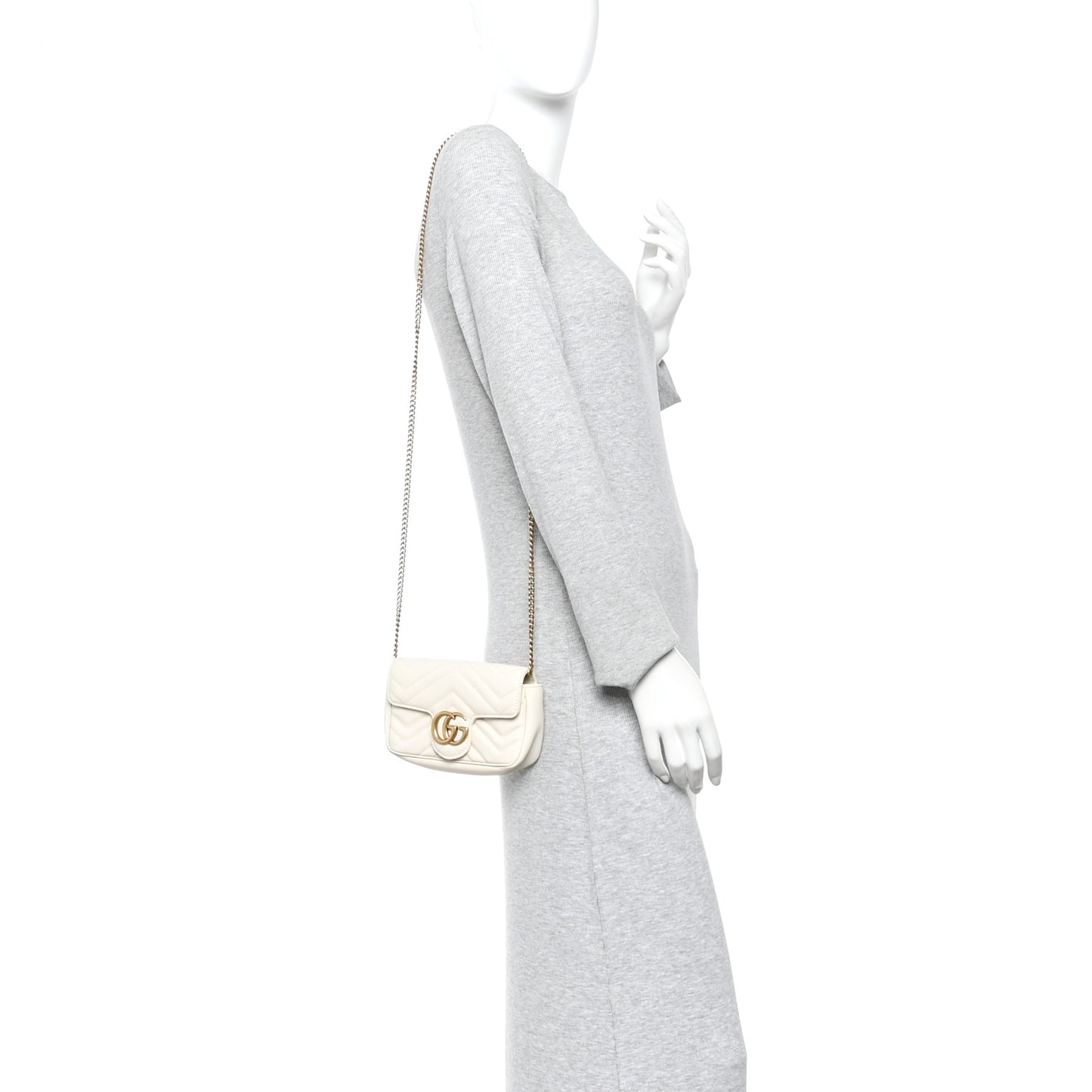 Calfskin Matelasse Super Mini GG Marmont Shoulder Bag White