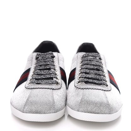 Gucci Glitter Fabric Studded Web Womens Sneakers 39.5 Silver 2 of 8