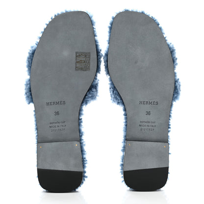 Hermes Woolskin Oran Sandals 36 Bleu 5 of 7
