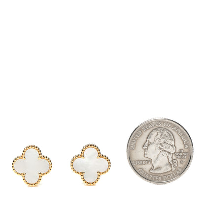 Van Cleef & Arpels 18K Yellow Gold Mother of Pearl Vintage Alhambra Earrings 2 of 6