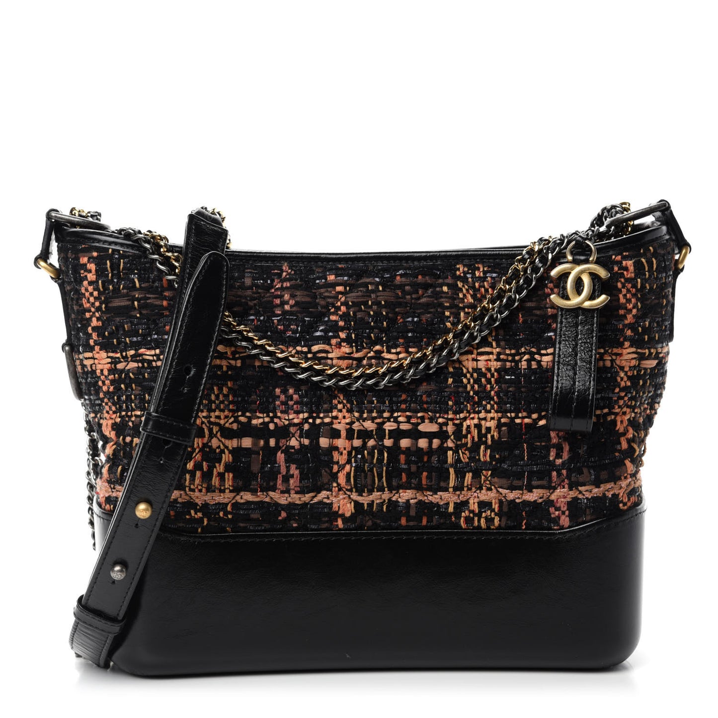 Tweed Calfskin Medium Gabrielle Hobo Black Brown