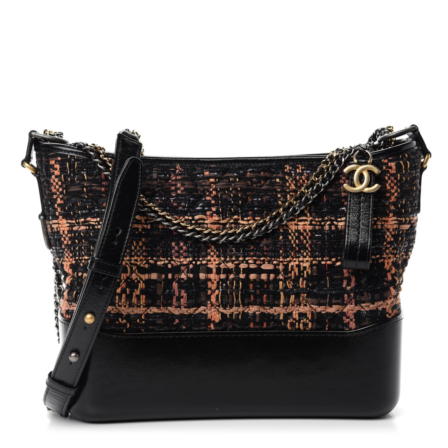 Chanel Tweed Calfskin Medium Gabrielle Hobo Black Brown 1 of 10