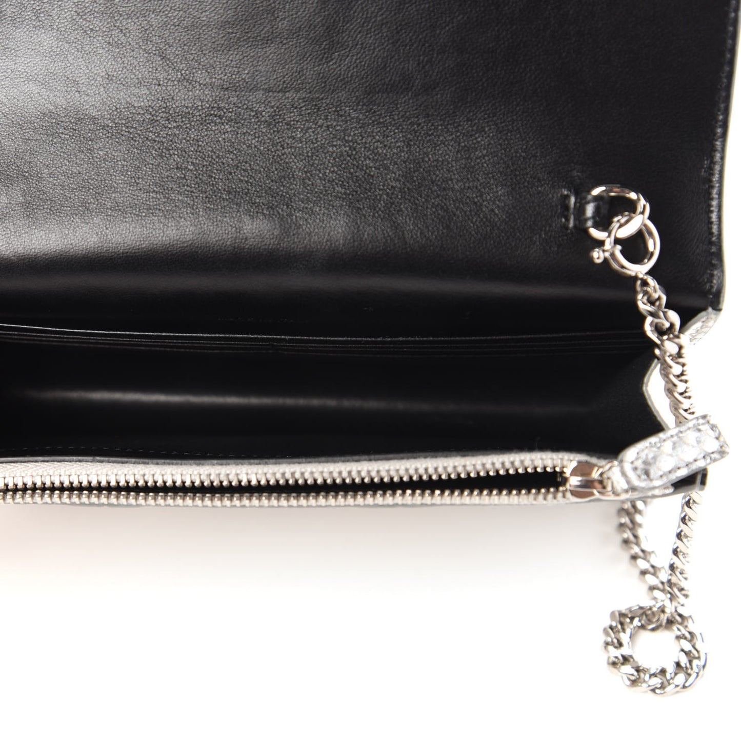 Ayers Snakeskin Monogram Envelope Chain Wallet Silver Black