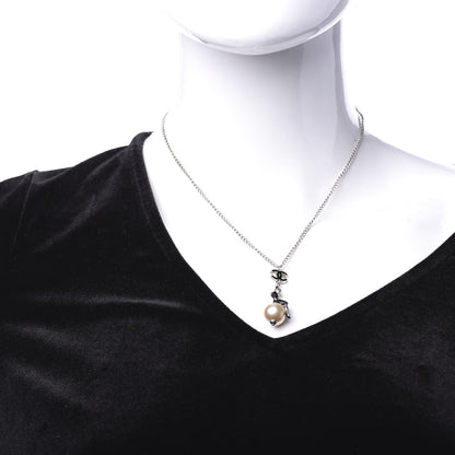 Chanel Enamel Pearl Coco Over The Moon Pendant Necklace Black Silver 2 of 5