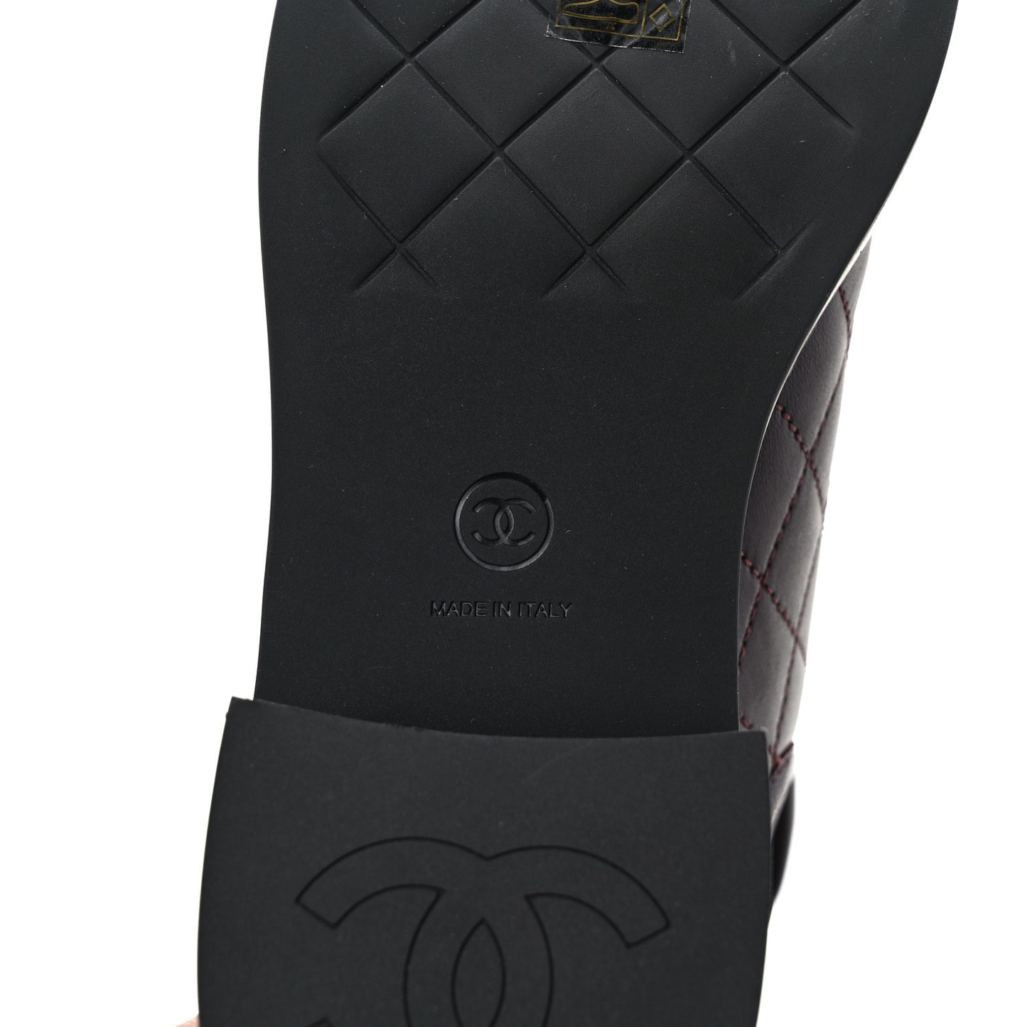 Lambskin Quilted Cap Toe CC Turnlock Booties 41 Burgundy Black