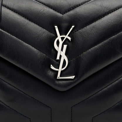 Saint Laurent Calfskin Y Quilted Monogram Small Loulou Chain Satchel Black 7 of 9