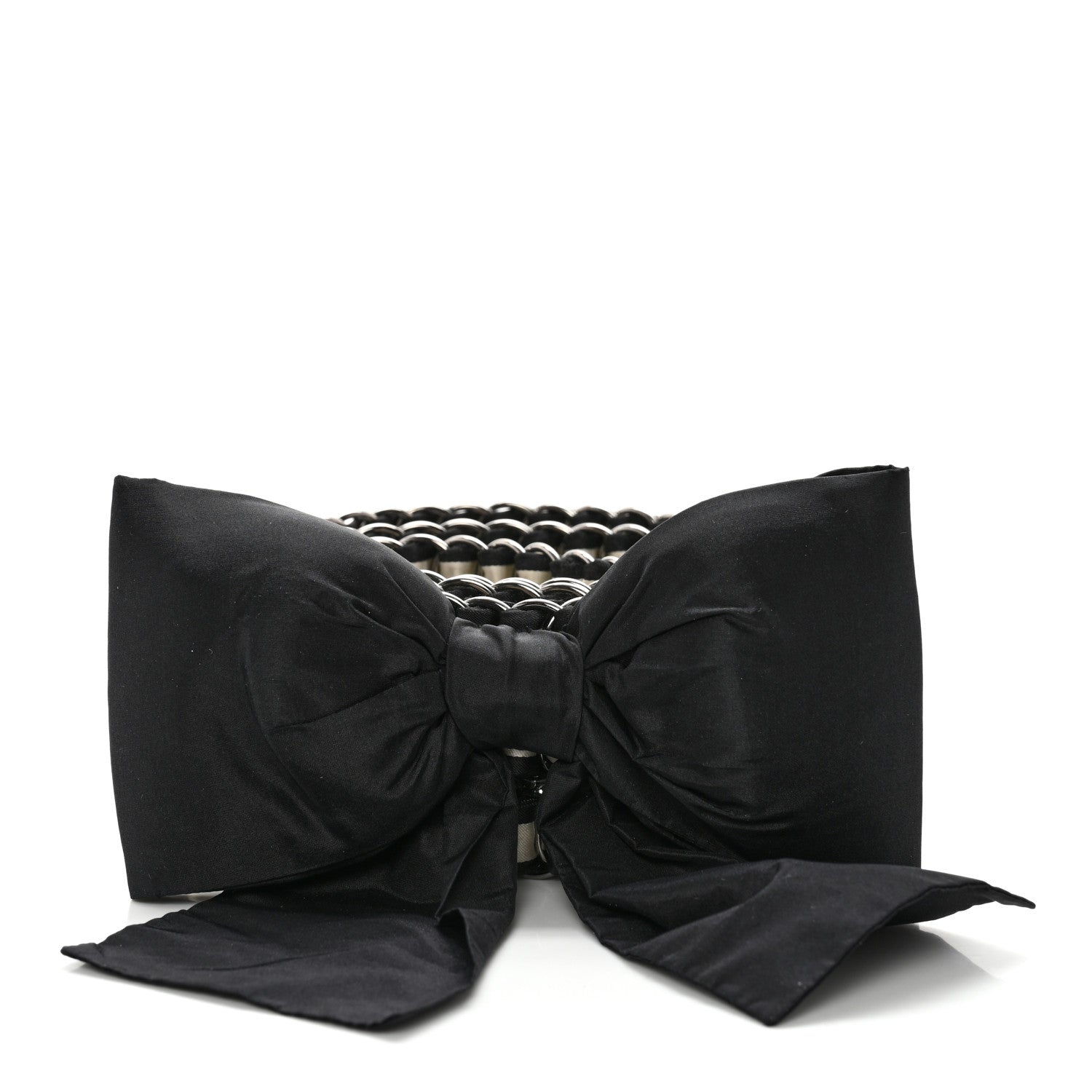 Chanel Grosgrain Silk Chain CC Bow Belt Black Ecru 1 of 8