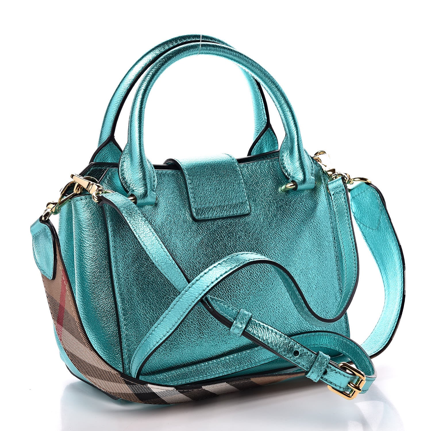 Burberry Metallic Soft Grain Calfskin Small Buckle Tote Emerald 4 of 18