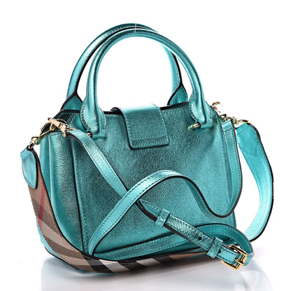Burberry Metallic Soft Grain Calfskin Small Buckle Tote Emerald 4 of 18