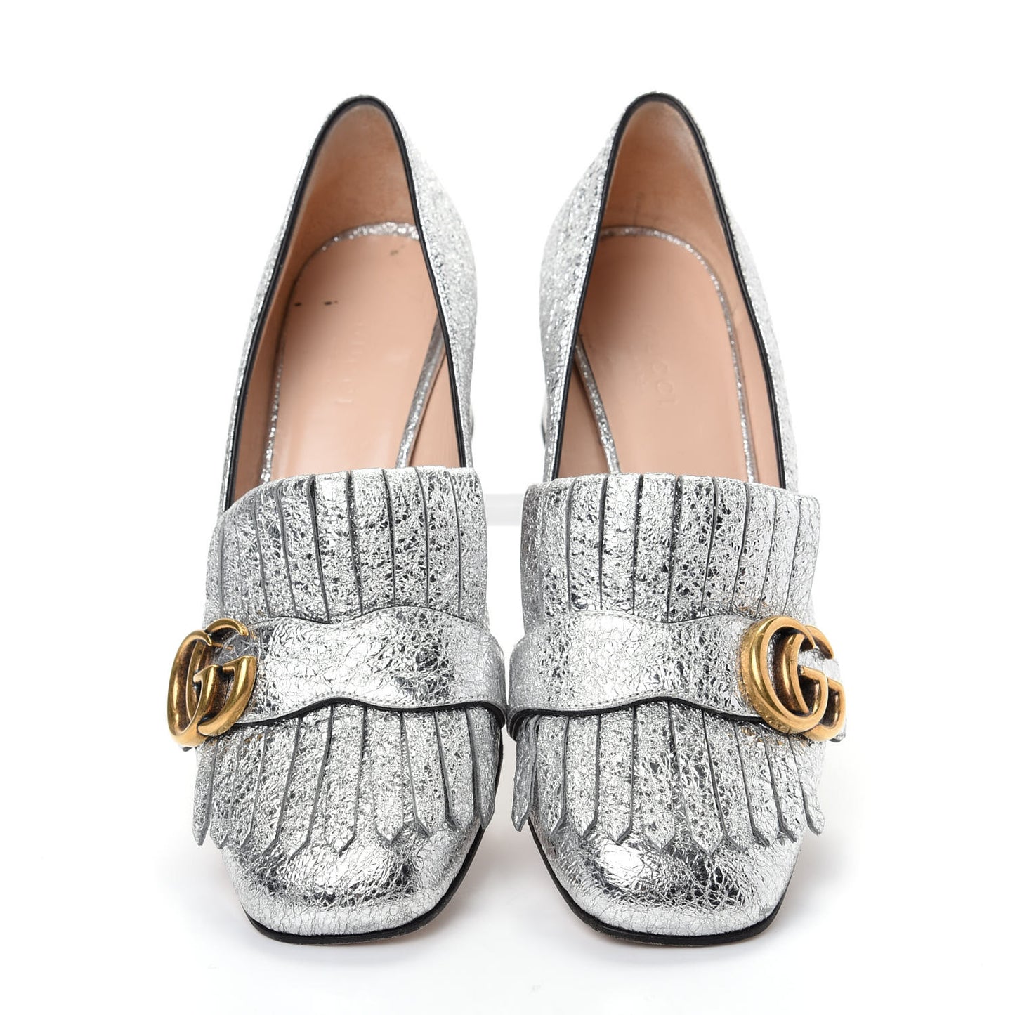 Galassia GG Marmont Fringe 50mm Loafer Pumps 37 Argento