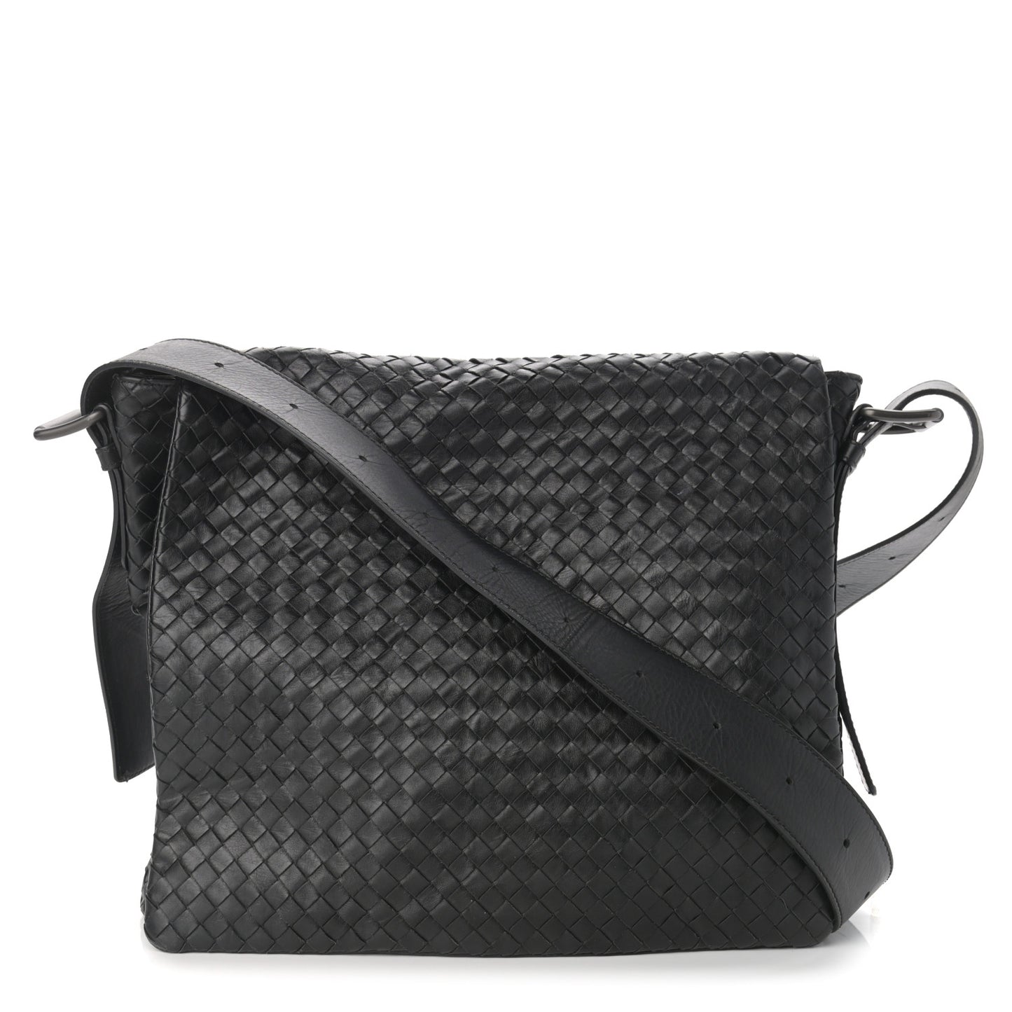 Calfskin Intrecciato Crossbody Messenger Bag Black