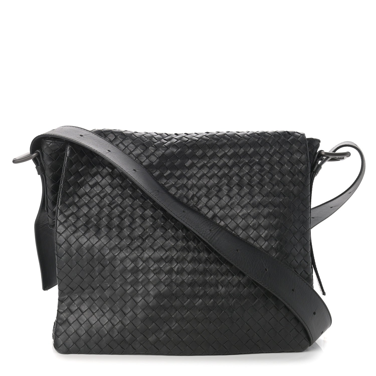 Bottega Veneta Calfskin Intrecciato Crossbody Messenger Bag Black 1 of 11