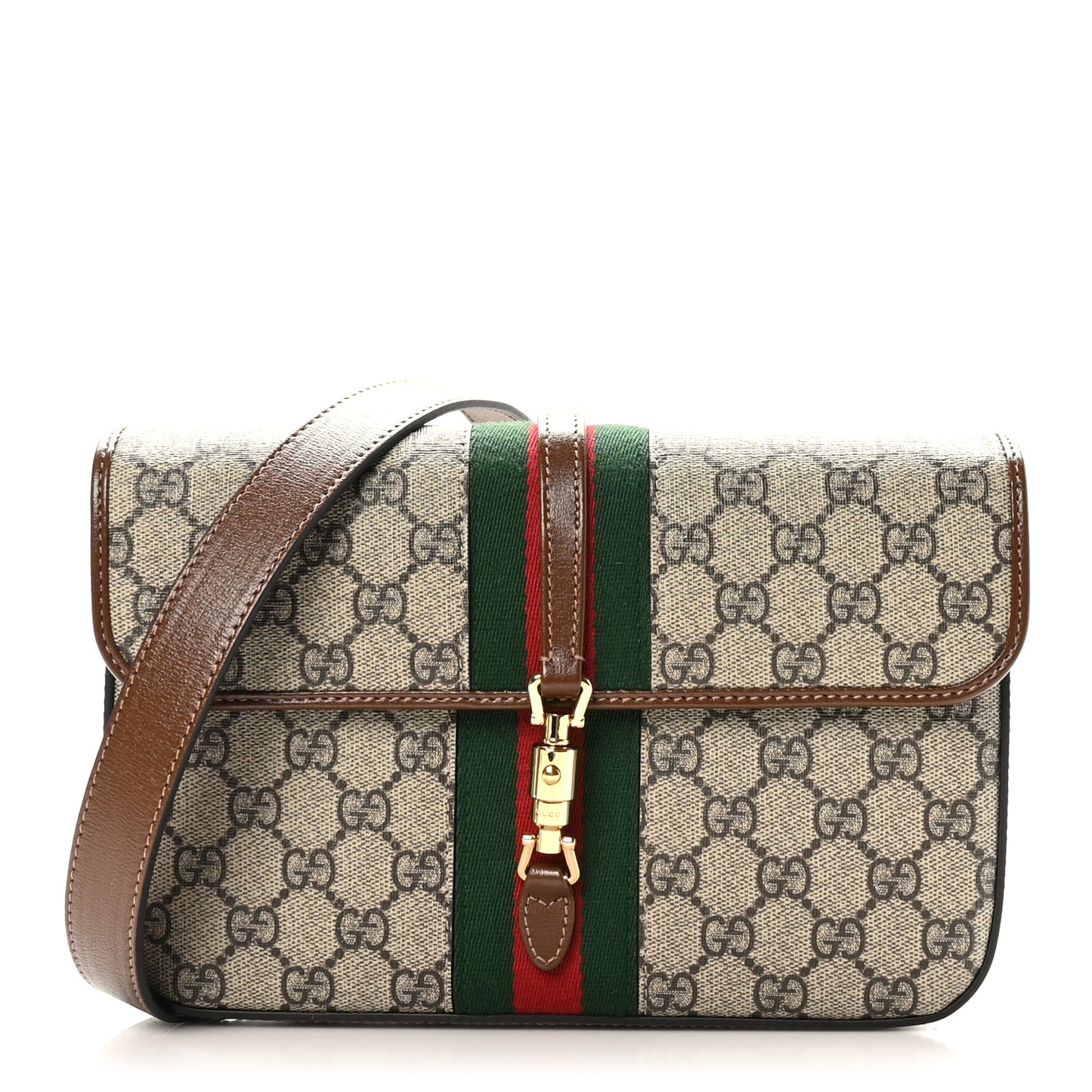 GG Supreme Monogram Azalea Calfskin Web Jackie 1961 Belt Bag 100 40 Beige Ebony Brown Sugar