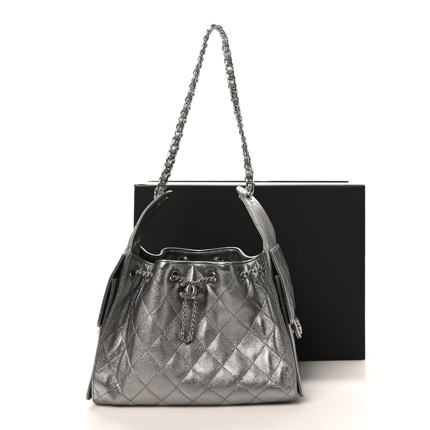 Metallic Caviar Quilted Small Chanel 25 Handbag Anthracite