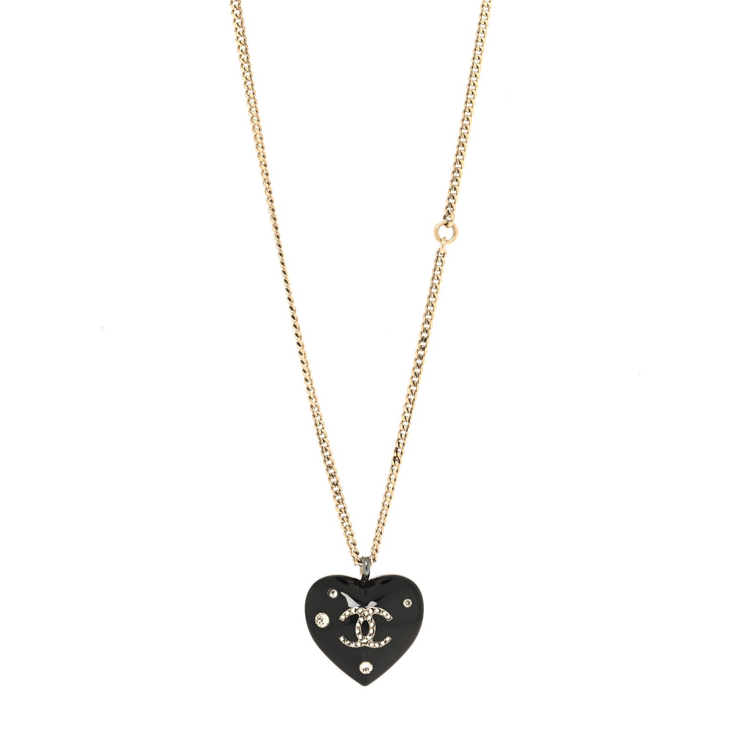 Resin Crystal CC Heart Necklace Black Gold