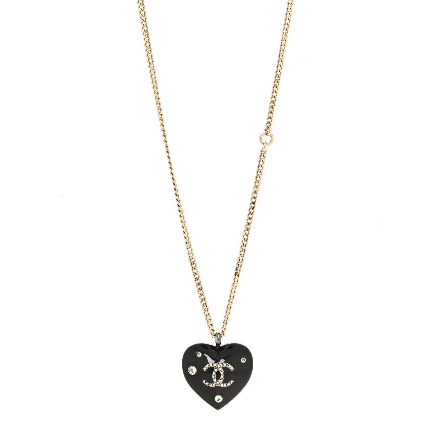 Chanel Resin Crystal CC Heart Necklace Black Gold 1 of 5