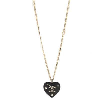 Chanel Resin Crystal CC Heart Necklace Black Gold 1 of 5