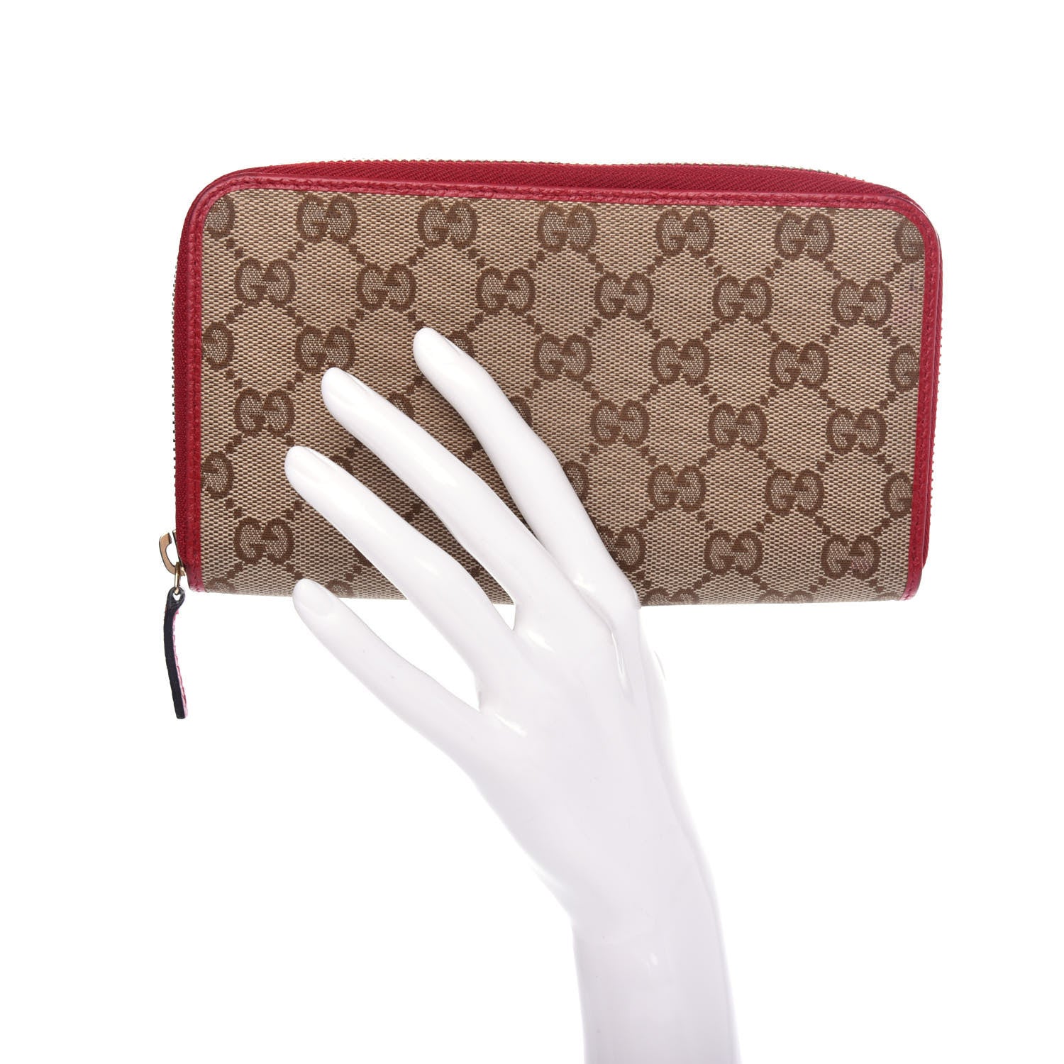Gucci Monogram Dollar Calfskin Zip Around Wallet Beige Ebony Rosso 2 of 9