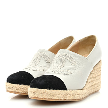 Chanel Lambskin Suede CC Espadrille Wedges 36 White Black 2 of 8