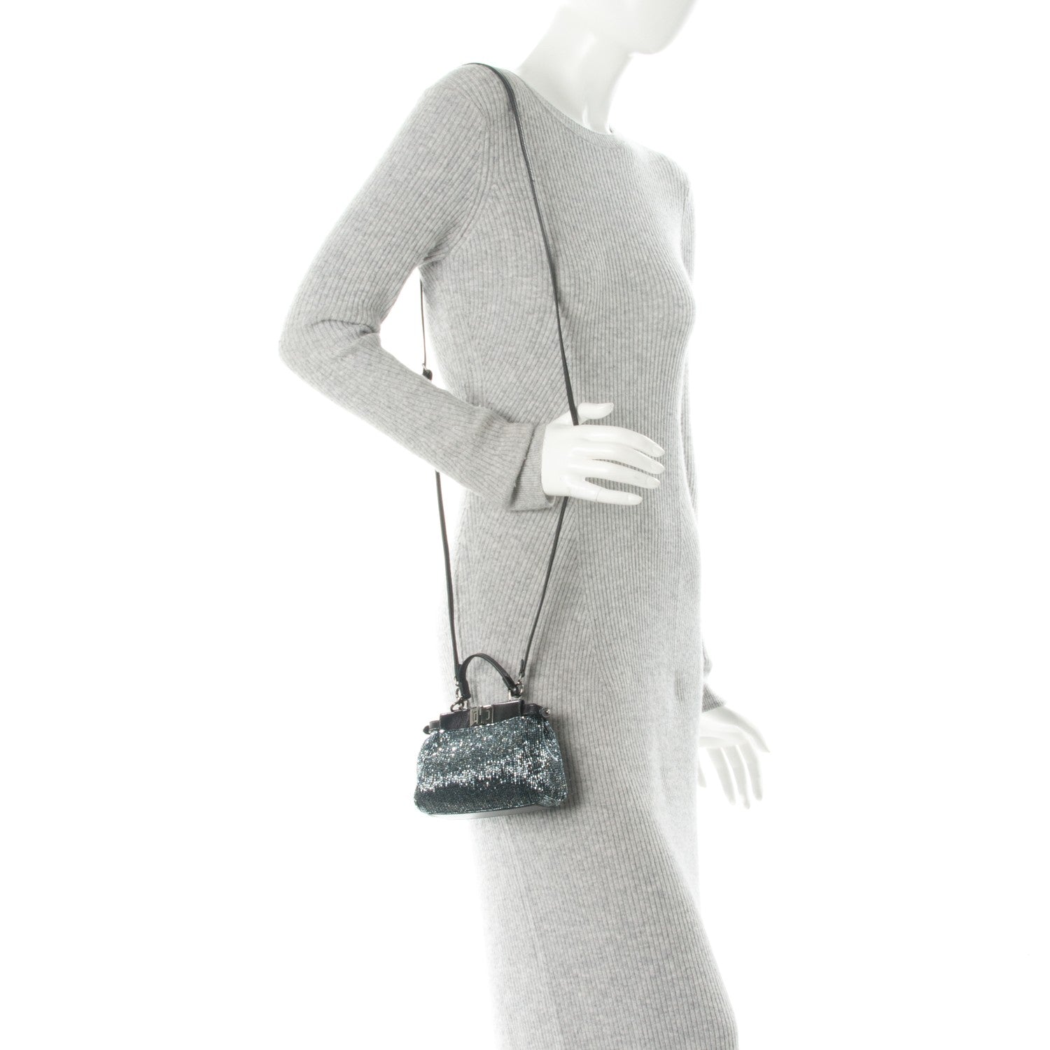 Fendi Laminated Goatskin Beaded Micro Peekaboo Iconic Satchel Canna di Fucile Black 2 of 7
