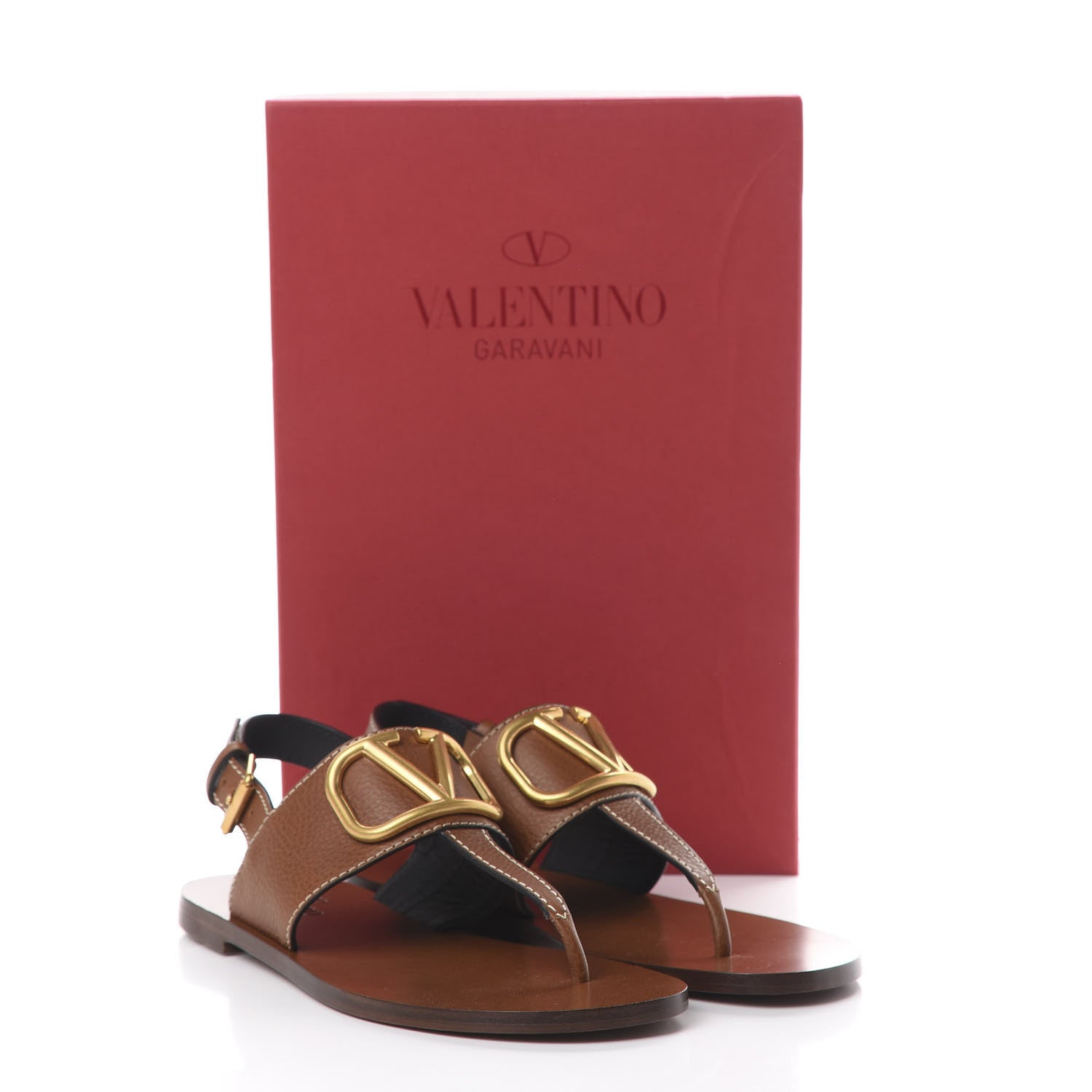Valentino Garavani Grainy Cowhide Vlogo Slingback Flat Thong Sandals 37 Cuoio 8 of 8