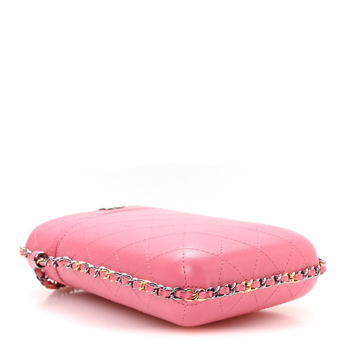 Lambskin Quilted Chain Around Phone Holder Pink