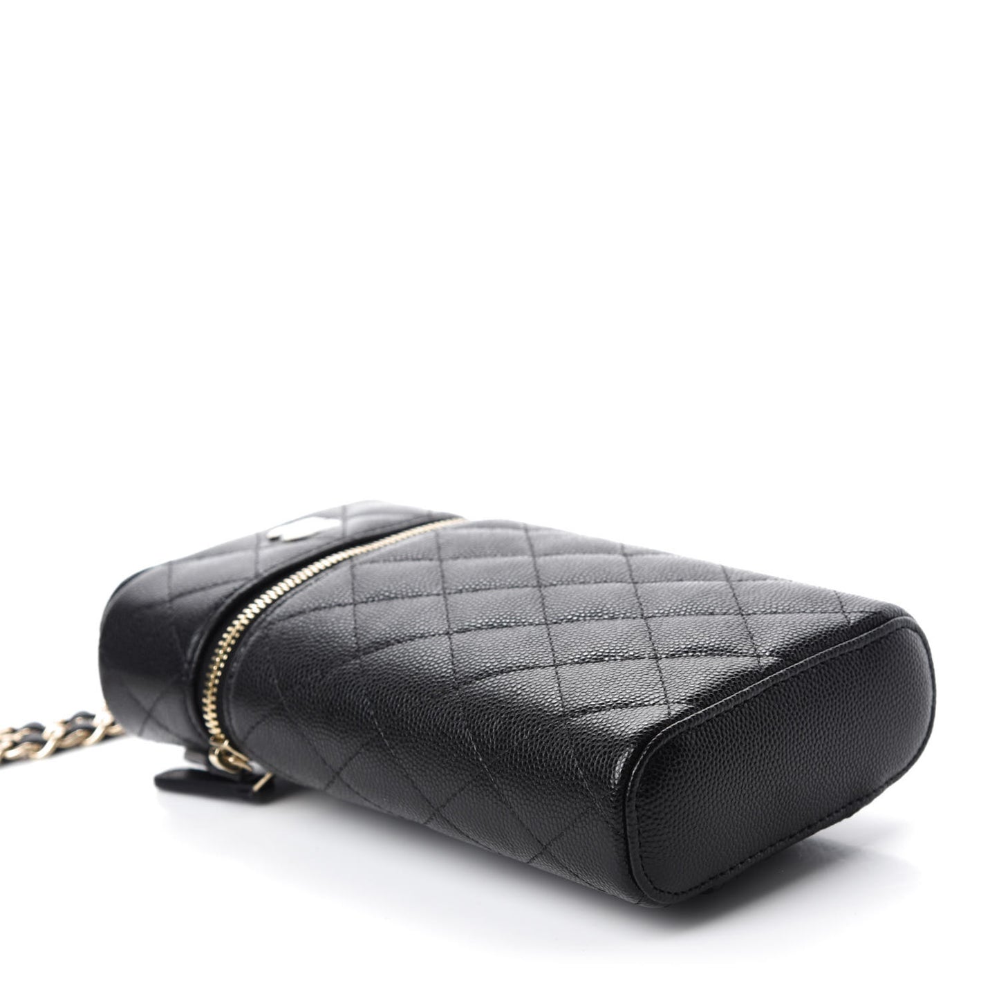 Caviar Quilted Phone Holder With Chain Black