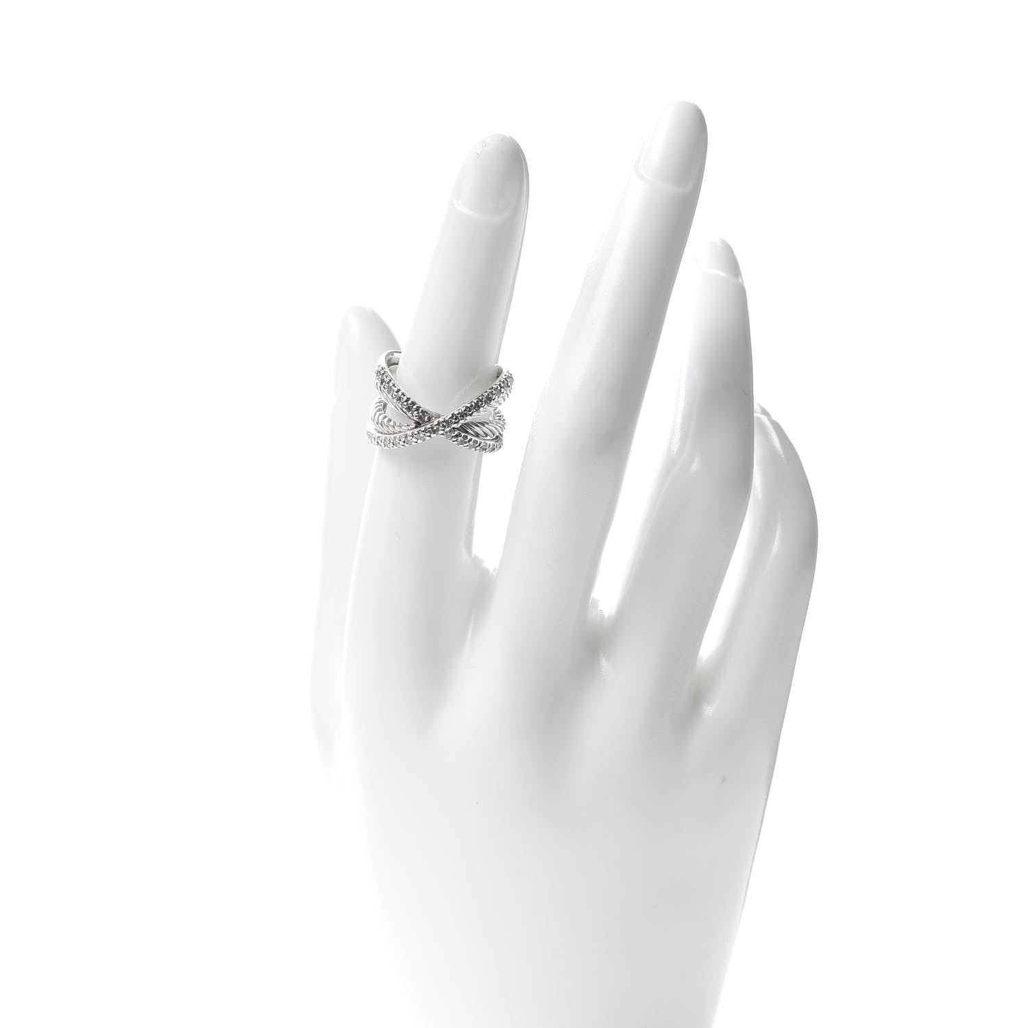 David Yurman Sterling Silver Diamond X Crossover Cable Ring 52 6 2 of 4