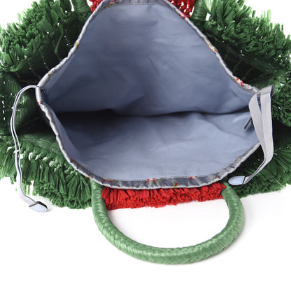 Gucci Raffia Linen Web Cestino Tote Bag Red Green 6 of 11
