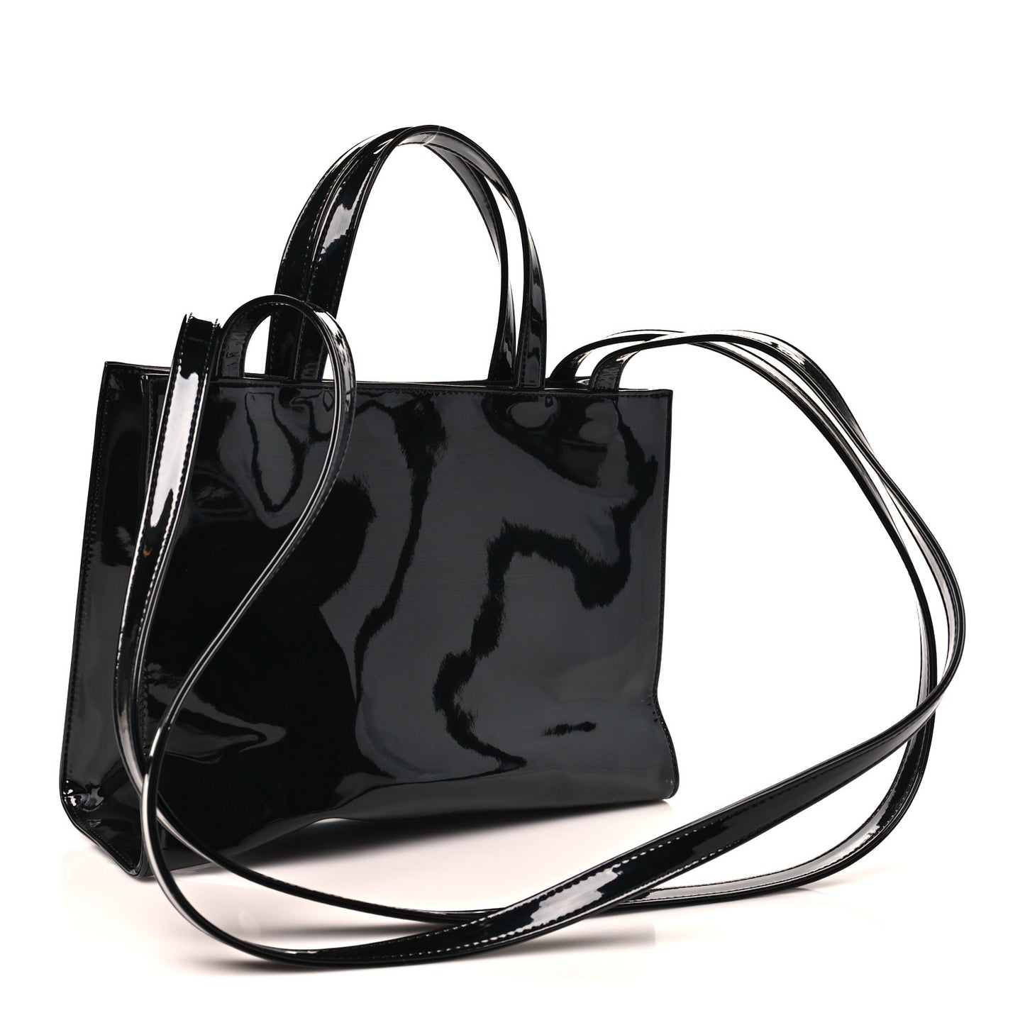 Patent Vegan Leather Shmedium Shopping Bag Black