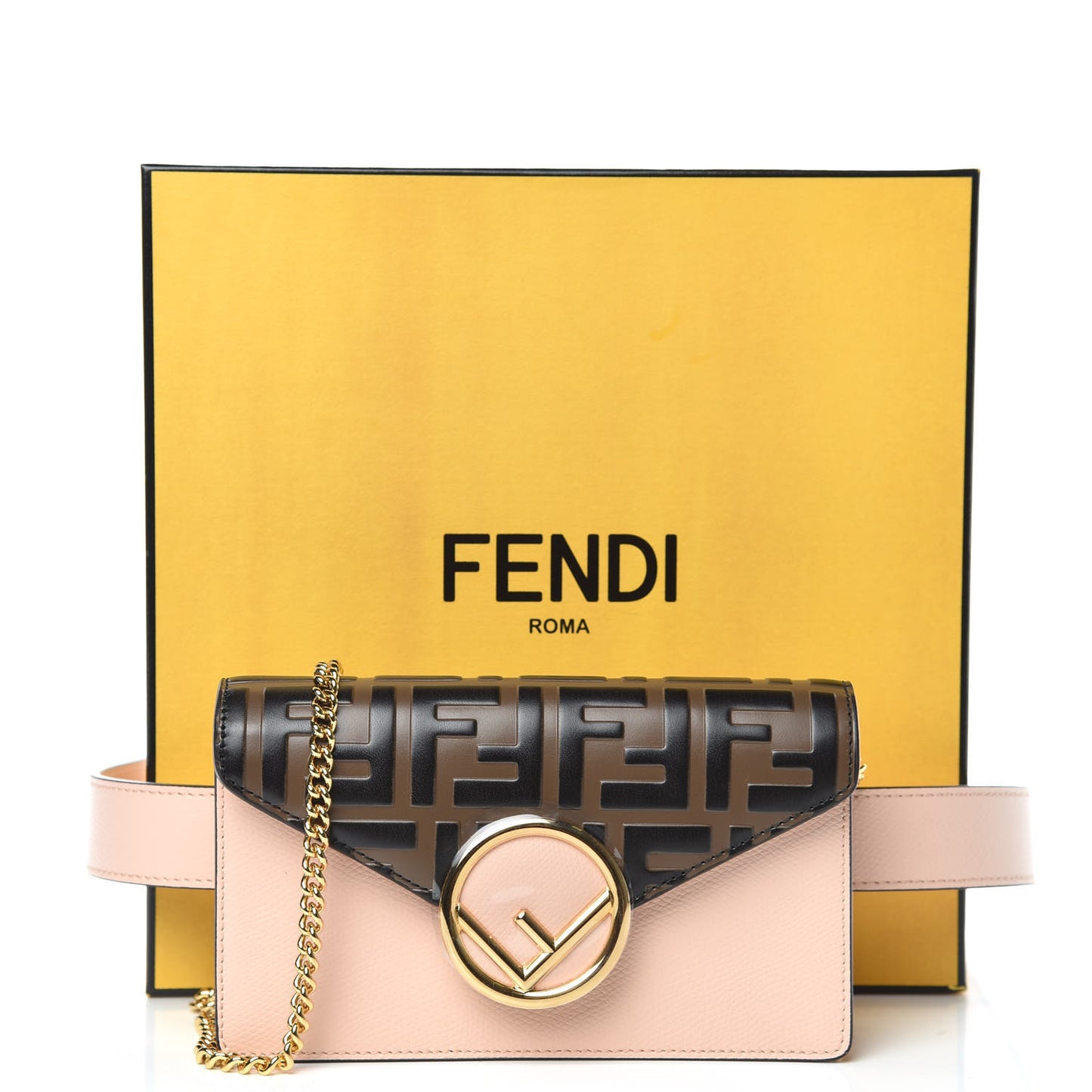 Vitello Cruise F is Fendi Bi-Color FF 1974 Embossed Envelope Belt Bag Maya Black Light Rose