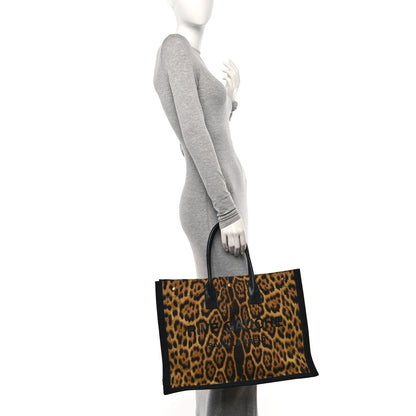 Saint Laurent Canvas Calfskin Leopard Print Rive Gauche Noe Tote Natural Black 2 of 12