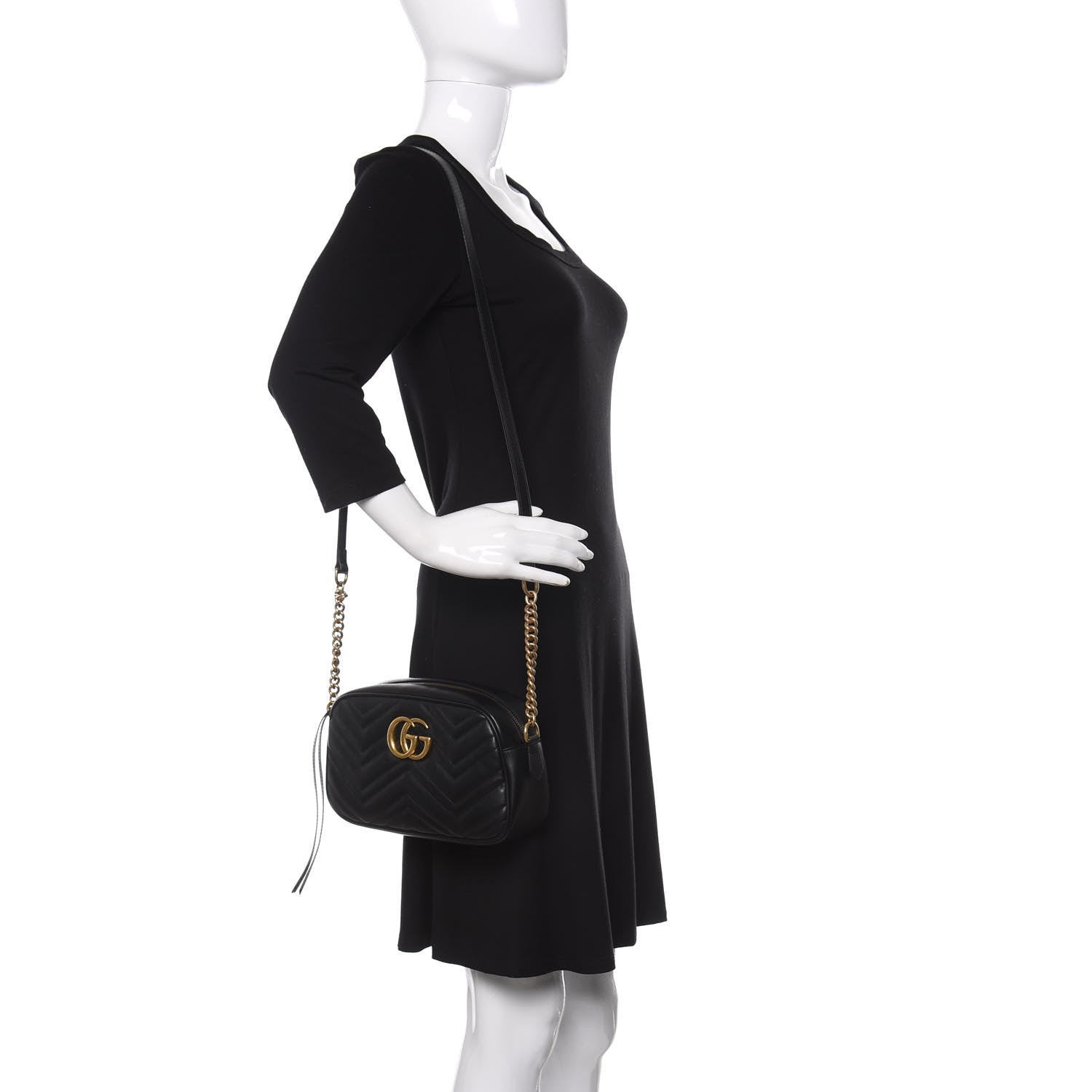 Gucci Calfskin Matelasse Small GG Marmont Chain Shoulder Bag Black 2 of 10