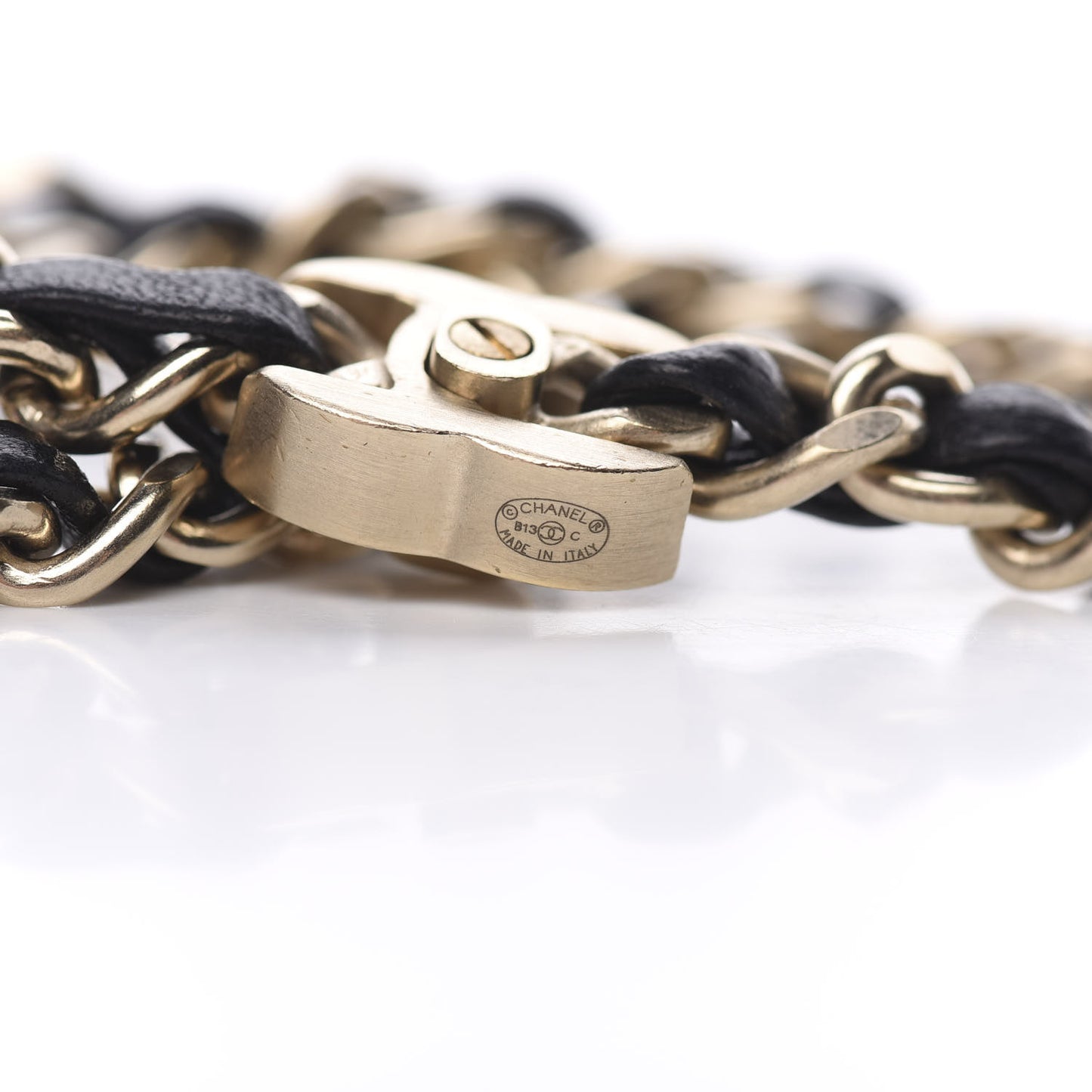 Lambskin CC Turnlock Double Chain Bracelet Black Gold