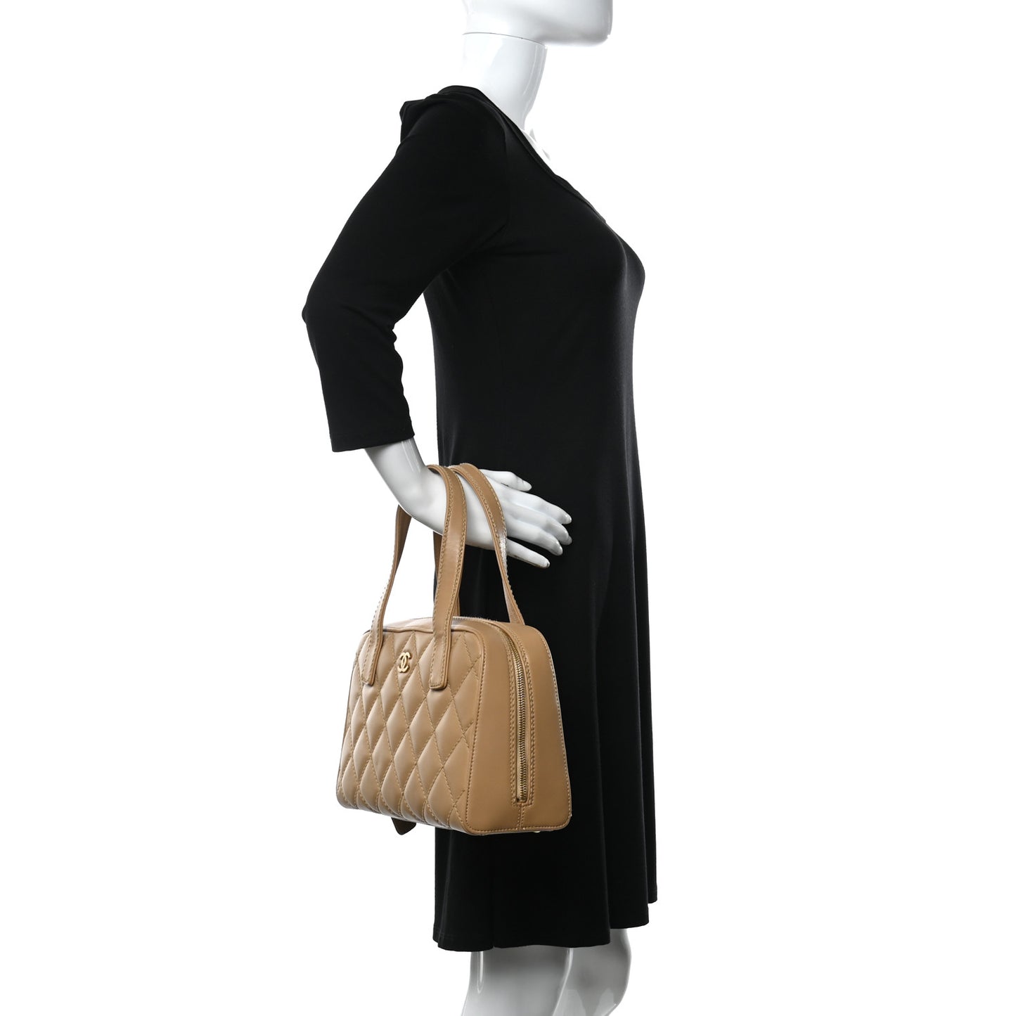 Calfskin Stitch Surpique Bowler Beige