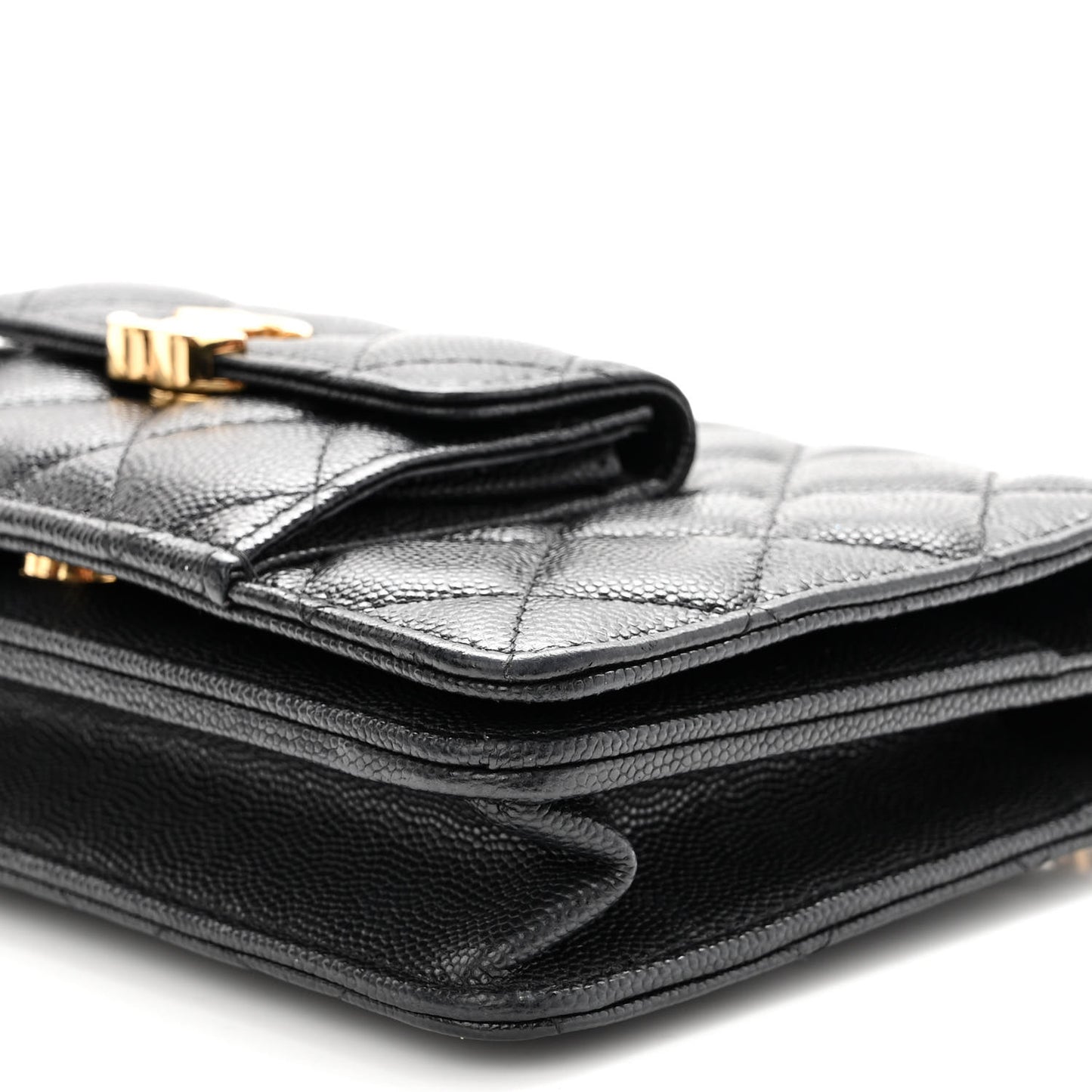 Caviar Quilted Pocket Twins Wallet On Chain WOC Black