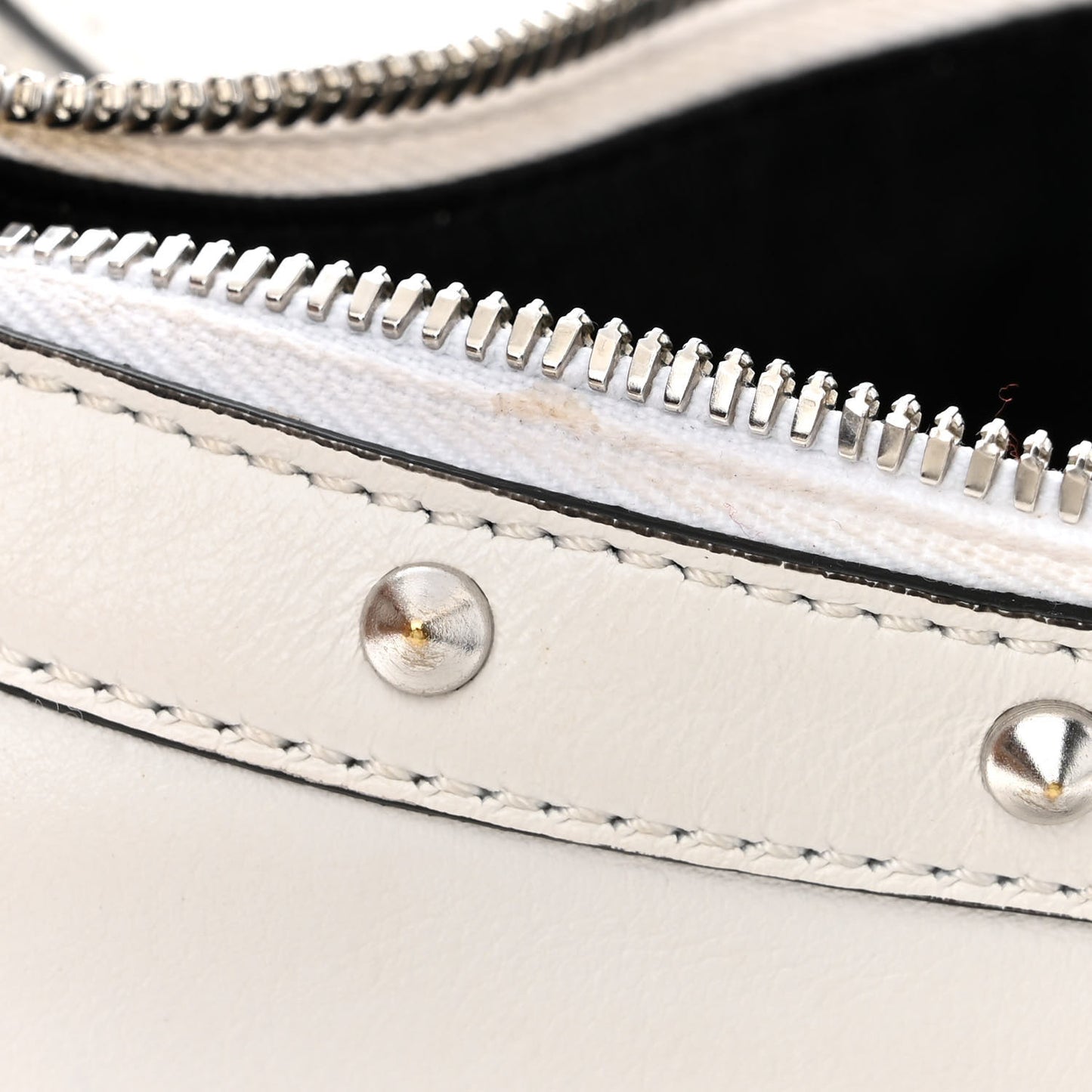 Calfskin Studded Small Repeat Zip Hobo White