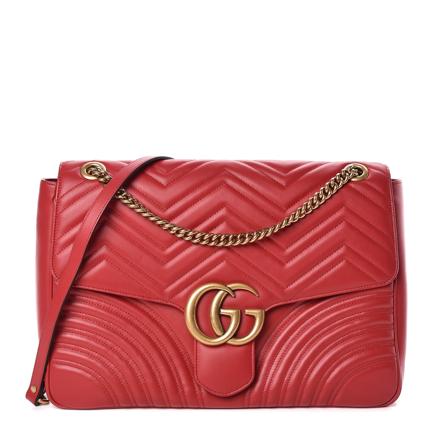 Calfskin Matelasse Large GG Marmont Shoulder Bag Hibiscus Red