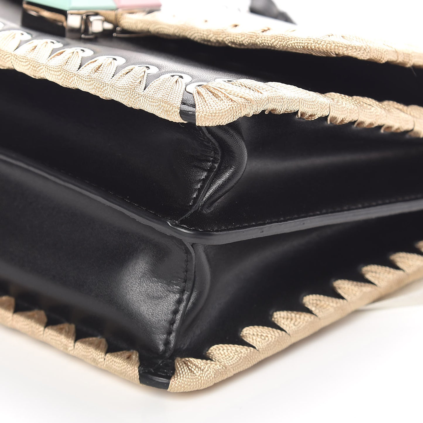 Vitello Liberty Lucido Ribbon Lace Up Studded Small Kan I Shoulder Bag Black Crema
