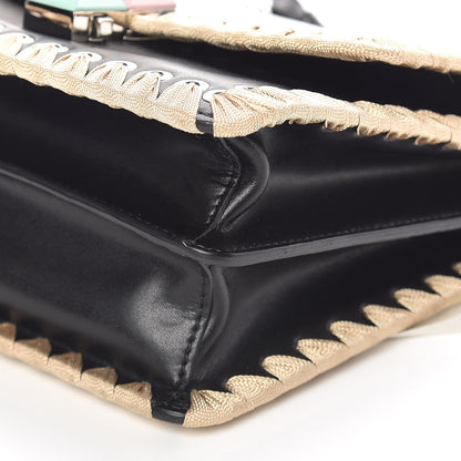 Fendi Vitello Liberty Lucido Ribbon Lace Up Studded Small Kan I Shoulder Bag Black Crema 7 of 9