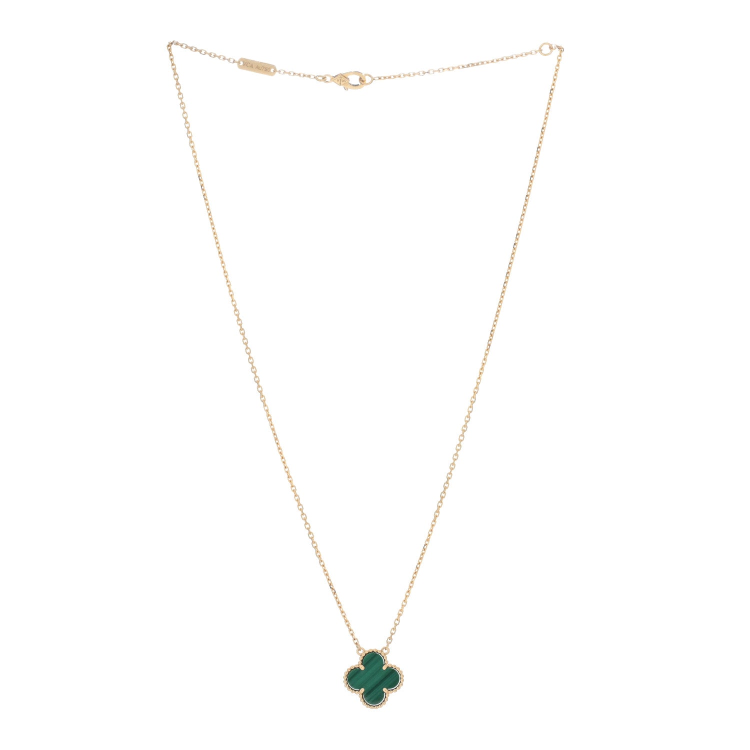 Van Cleef & Arpels 18K Yellow Gold Malachite Vintage Alhambra Pendant Necklace 2 of 5