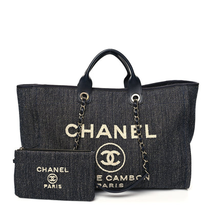 Chanel Denim Medium Deauville Tote Dark Blue White 1 of 15