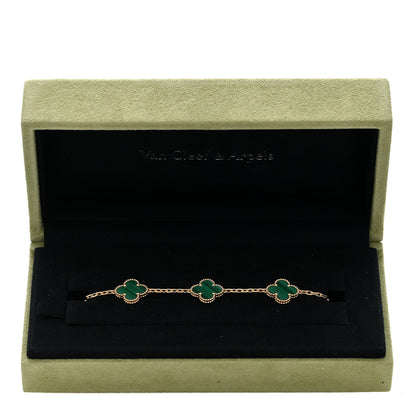 Van Cleef & Arpels 18K Yellow Gold Malachite 5 Motifs Vintage Alhambra Bracelet 4 of 4