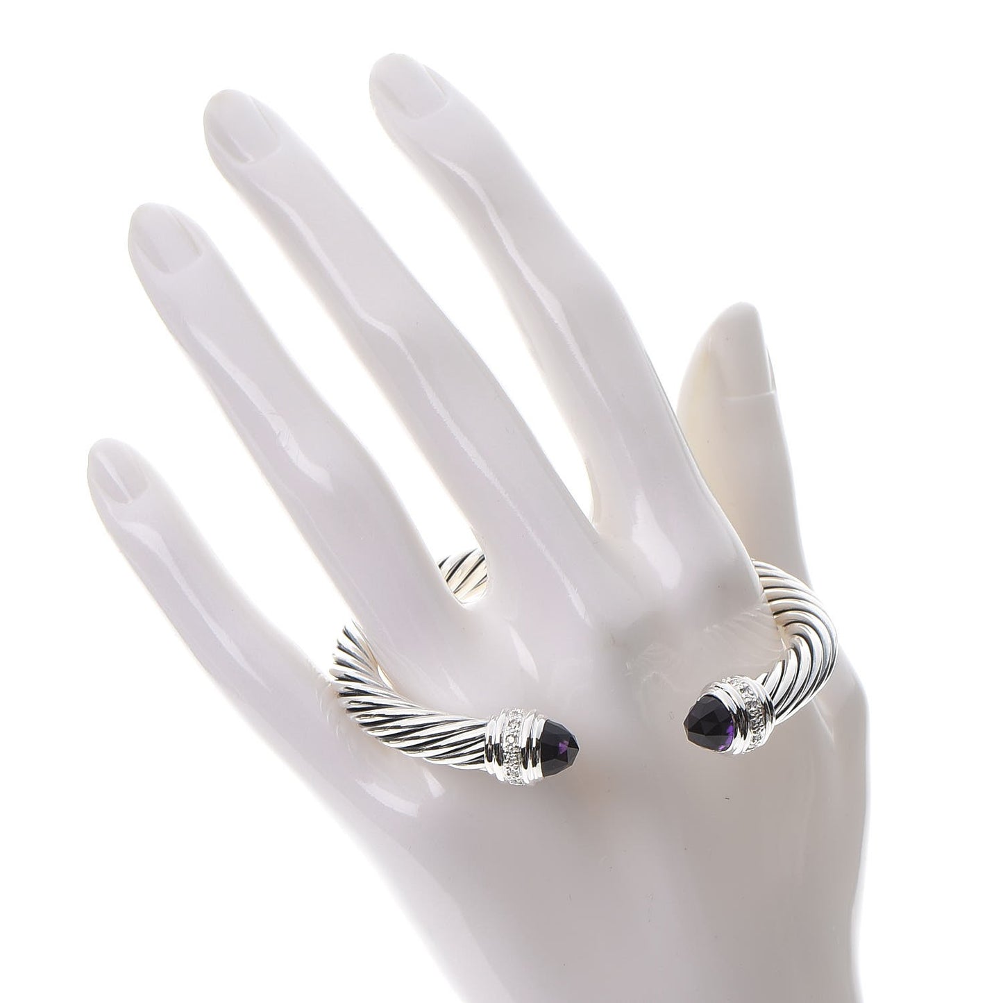 Sterling Silver Diamond Amethyst 7mm Cable Classics Bracelet