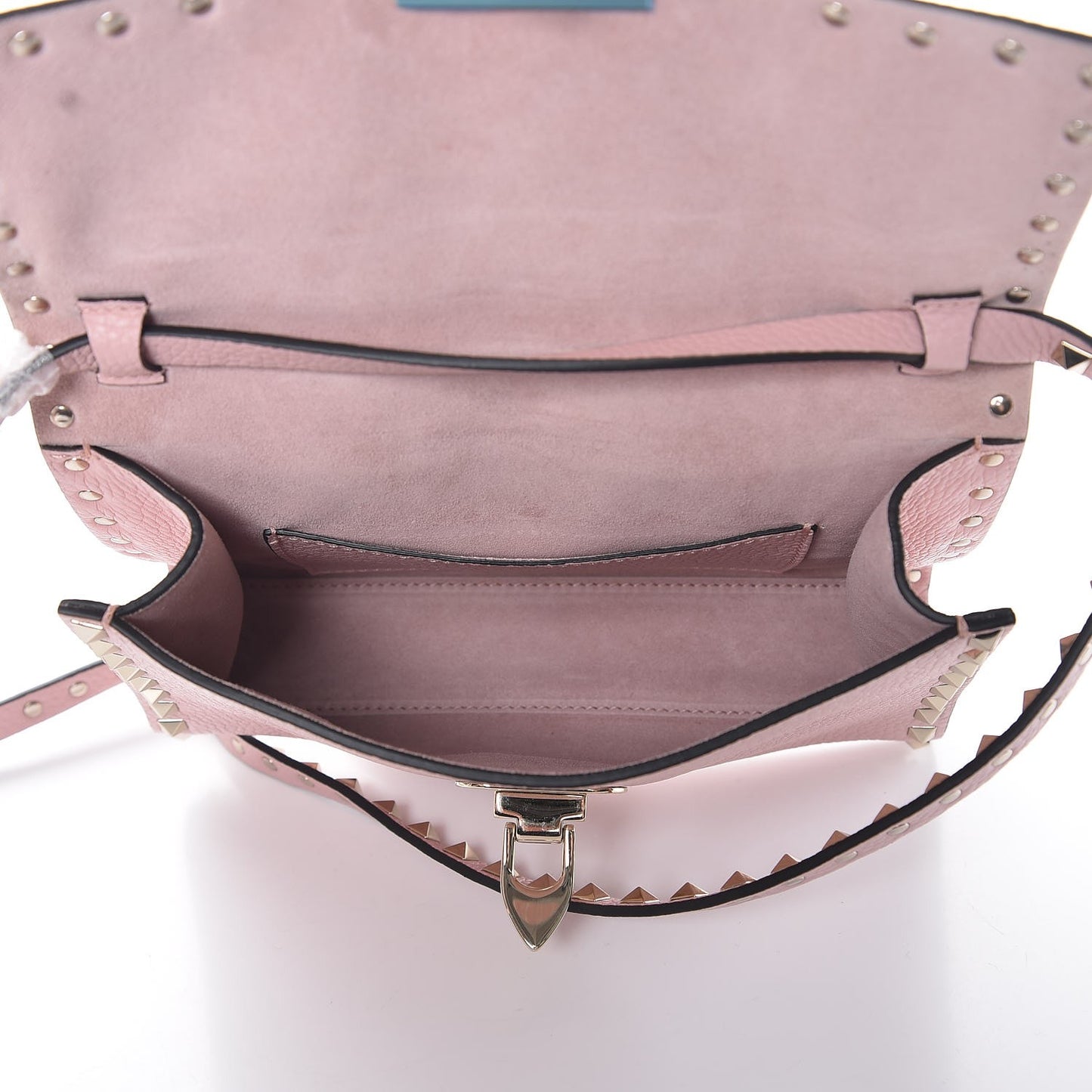 Pebbled Calfskin Medium Rockstud Flip Lock Crossbody Bag Water Rose