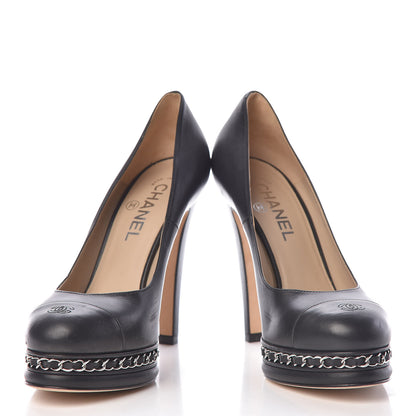 Chanel Lambskin CC Cap Toe Platform Chain Pumps 38.5 Black 13 of 14